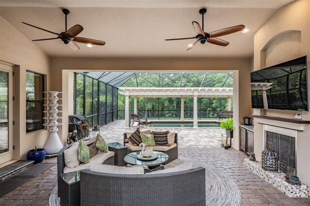 1509 Amarone Pl, Lutz, FL 33548 - view of patio / terrace with a ceiling fan, outdoor lounge area, an outdoor pool, and a lanai