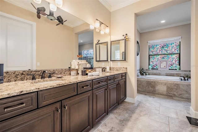 1509 Amarone Pl, Lutz, FL 33548 - full bathroom featuring double vanity, a bath, and crown molding
