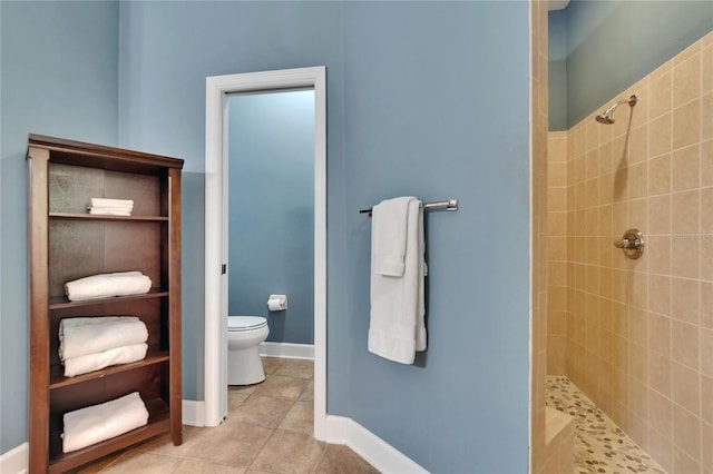 16420 Iola Woods Trl, Dade City, FL 33523 - full bath with a tile shower, tile patterned floors, baseboards, and toilet