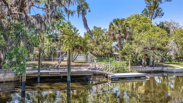 view of dock featuring a water view
