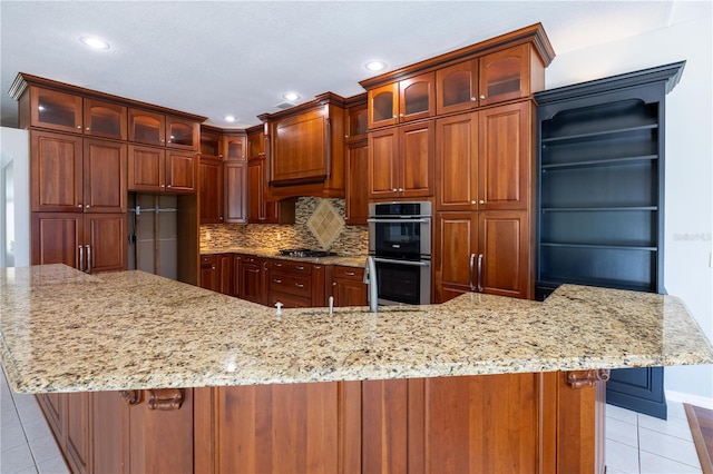 9159 Highland Ridge Way, Tampa, FL 33647 - kitchen featuring decorative backsplash, appliances with stainless steel finishes, light tile patterned flooring, and recessed lighting