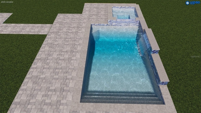 outdoor pool with an in ground hot tub