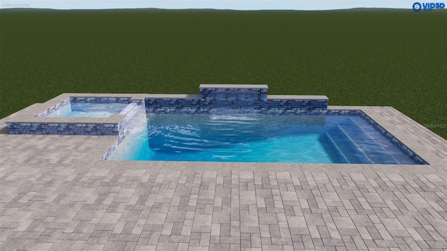 outdoor pool with an in ground hot tub