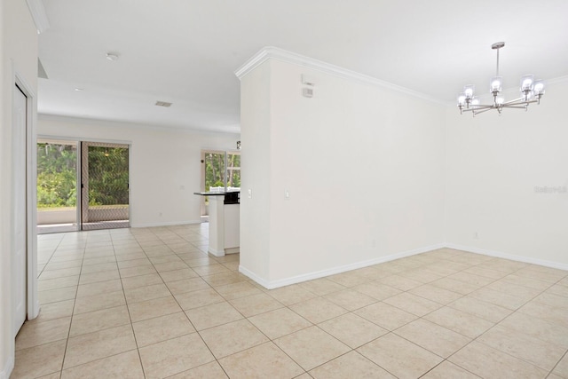 20123 Bay Cedar Ave, Tampa, FL 33647 - empty room with a chandelier, crown molding, baseboards, and light tile patterned flooring