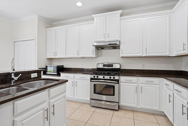 20123 Bay Cedar Ave, Tampa, FL 33647 - kitchen with white cabinets, appliances with stainless steel finishes, under cabinet range hood, and a sink