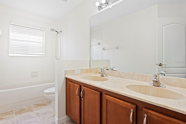 20123 Bay Cedar Ave, Tampa, FL 33647 - full bathroom featuring toilet, a sink, double vanity, and shower / bathing tub combination