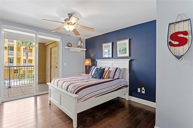 5353 Gulf Blvd Unit B103, St Pete Beach, FL 33706 - bedroom featuring access to exterior, wood-type flooring, baseboards, and ceiling fan