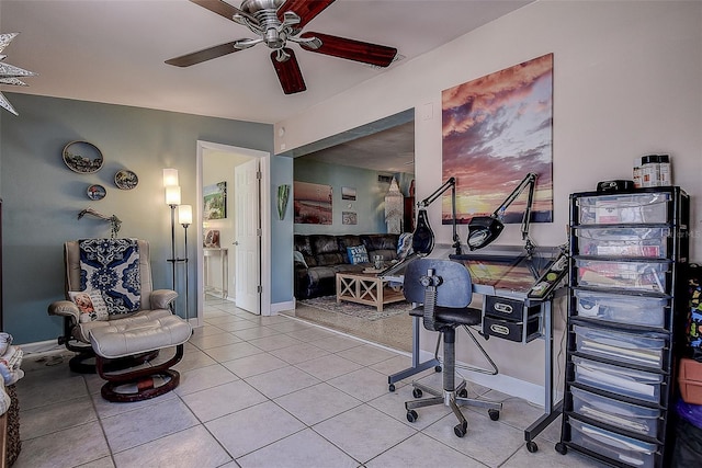 5931 33rd Ave N, Saint Petersburg, FL 33710 - home office featuring a ceiling fan, baseboards, and light tile patterned floors