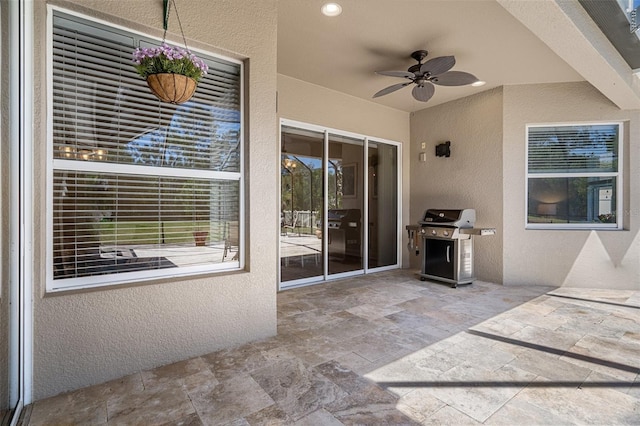 27318 Sora Blvd, Wesley Chapel, FL 33544 - view of patio with area for grilling and ceiling fan