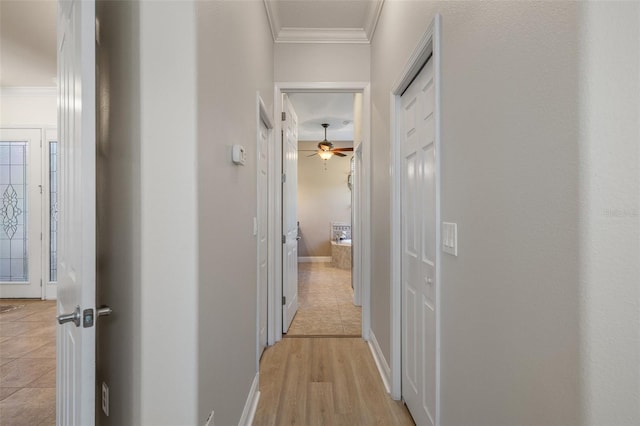 27318 Sora Blvd, Wesley Chapel, FL 33544 - corridor with baseboards and ornamental molding