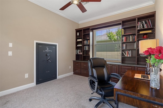 27318 Sora Blvd, Wesley Chapel, FL 33544 - carpeted office space featuring baseboards, crown molding, and ceiling fan