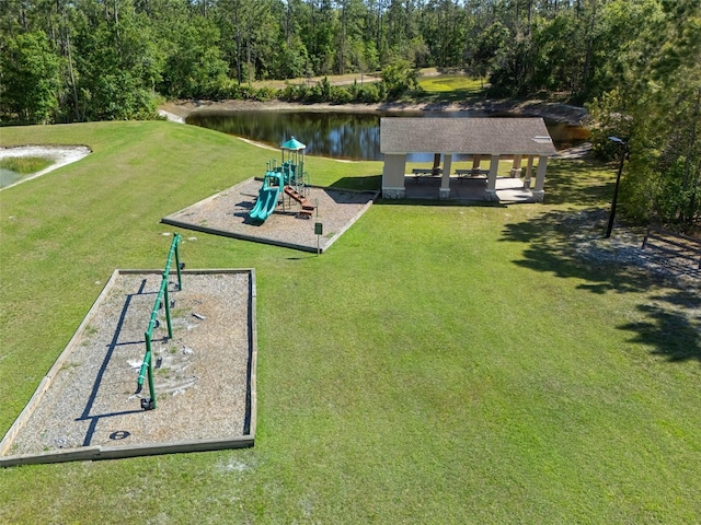 27318 Sora Blvd, Wesley Chapel, FL 33544 - view of property's community with a lawn, a gazebo, a water view, and playground community