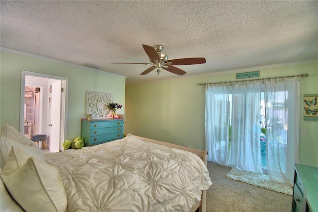 53 Paine Dr, Winter Haven, FL 33884 - carpeted bedroom featuring a ceiling fan, ornamental molding, a textured ceiling, and visible vents