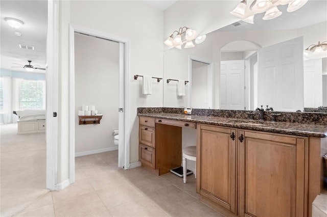 17206 Emerald Chase Dr, Tampa, FL 33647 - bathroom with ceiling fan, visible vents, tile patterned floors, vanity, and toilet