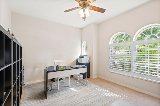 17206 Emerald Chase Dr, Tampa, FL 33647 - tiled office space featuring a ceiling fan and baseboards