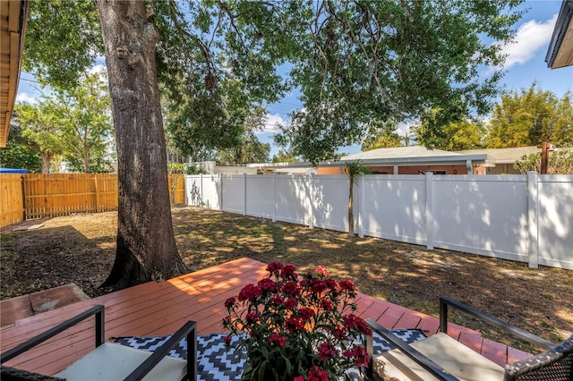 wooden terrace featuring a fenced backyard