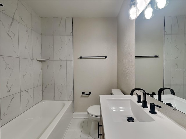 full bathroom featuring vanity, marble finish floor, baseboards, and toilet