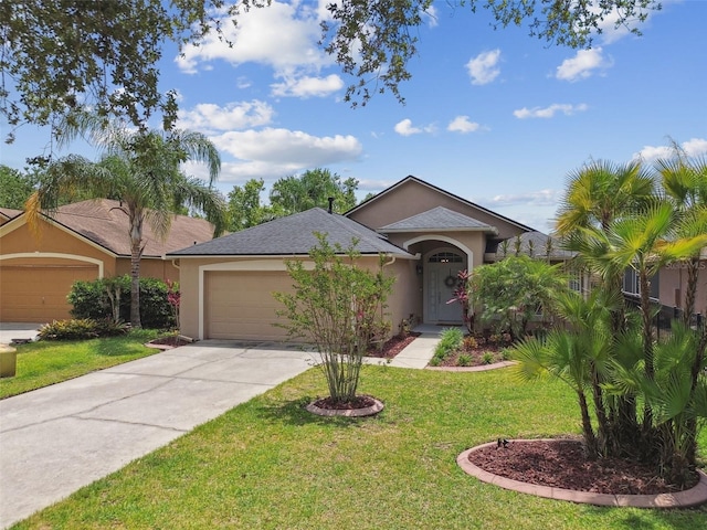 6006 Chellas Ct, Lutz, FL 33558 - single story home with a garage, stucco siding, driveway, and a front lawn