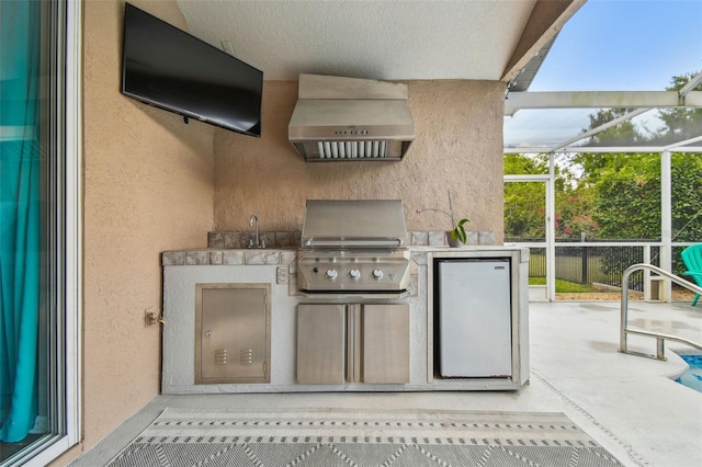 6006 Chellas Ct, Lutz, FL 33558 - view of patio / terrace with a lanai, area for grilling, and an outdoor kitchen