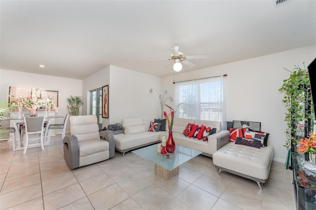 947 Serchio St, Haines City, FL 33844 - living area with recessed lighting, light tile patterned floors, and a ceiling fan
