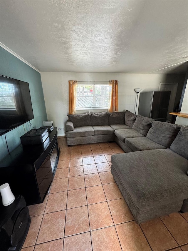 1407 College Park Ln, Tampa, FL 33612 - living area featuring crown molding, a textured ceiling, and light tile patterned floors