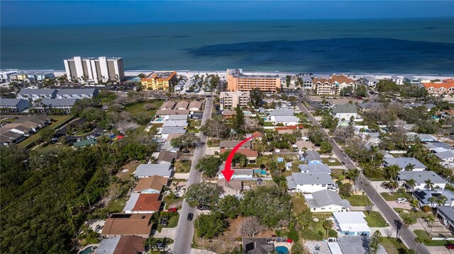 aerial view with a residential view and a water view