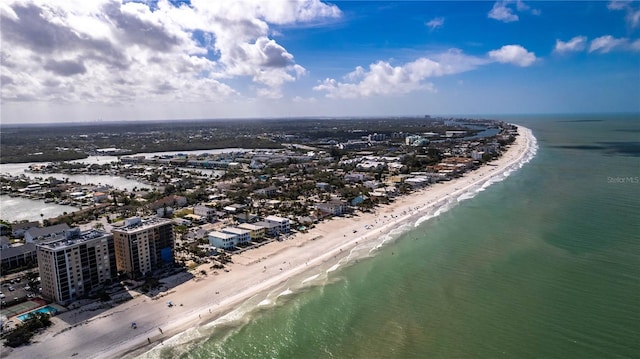 aerial view featuring a beach view and a water view