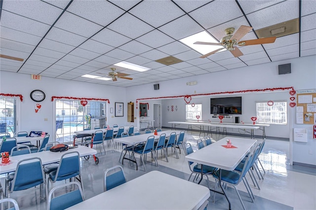 5906 Greenbriar Ct, Zephyrhills, FL 33542 - dining space with a ceiling fan and a drop ceiling