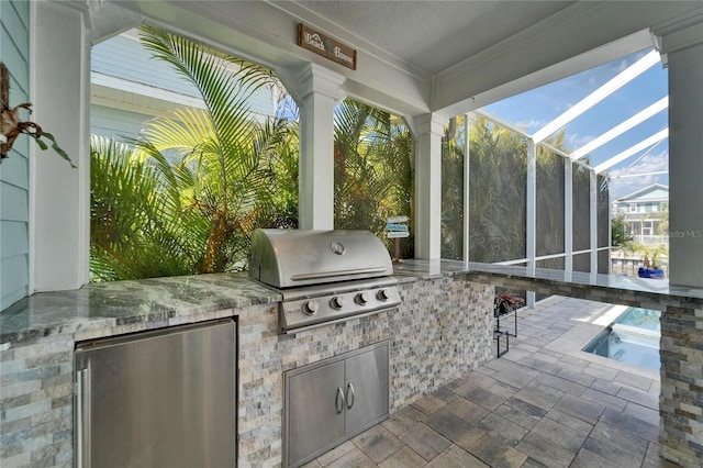 view of patio featuring grilling area, a pool, area for grilling, and a lanai