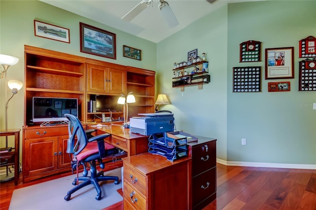 522 Planters Manor Way, Bradenton, FL 34212 - home office with a ceiling fan and dark wood-style flooring