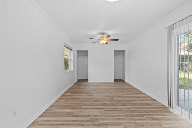 15118 Brushwood Dr, Tampa, FL 33624 - unfurnished room featuring light wood finished floors, a ceiling fan, ornamental molding, and baseboards