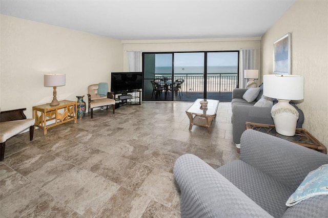 living room featuring stone finish floor