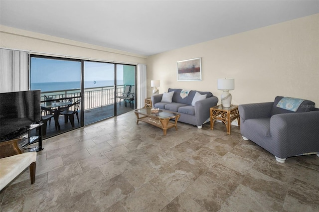 living room with stone tile flooring