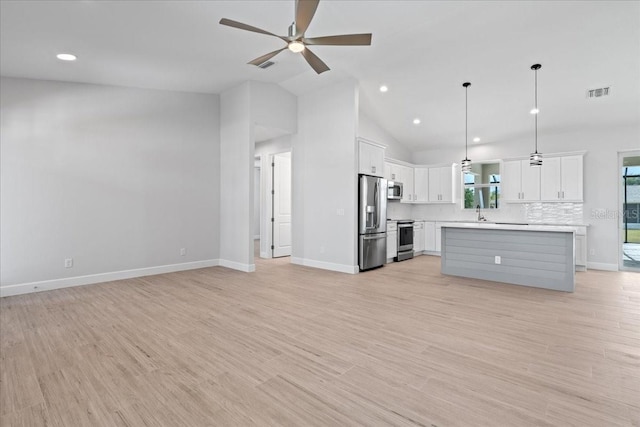 10493 Grail Ave, Englewood, FL 34224 - unfurnished living room with baseboards, a ceiling fan, visible vents, and recessed lighting