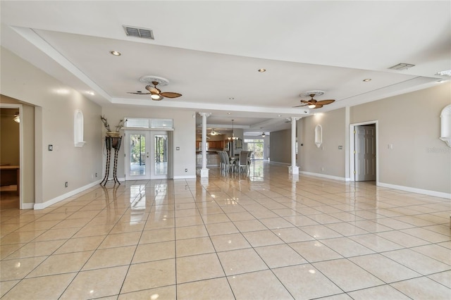284 Peninsula Ave, Tarpon Springs, FL 34689 - unfurnished room with a ceiling fan, light tile patterned flooring, french doors, and recessed lighting