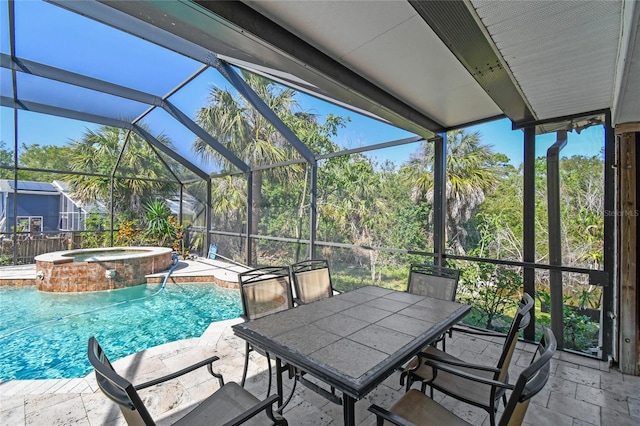 284 Peninsula Ave, Tarpon Springs, FL 34689 - view of swimming pool featuring a pool with connected hot tub, a patio area, and glass enclosure