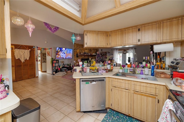 35109 Excalibur, Webster, FL 33597 - kitchen with light countertops, a peninsula, light tile patterned flooring, and dishwasher