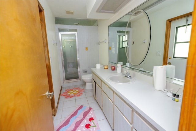 35109 Excalibur, Webster, FL 33597 - full bathroom featuring visible vents, toilet, vanity, tile patterned floors, and a stall shower
