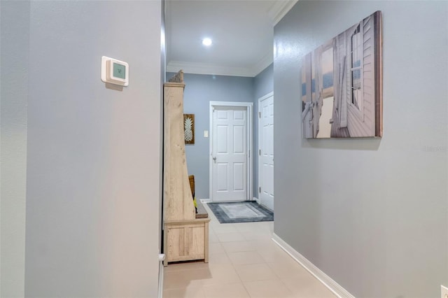 1023 Orca Ct, Holiday, FL 34691 - corridor with crown molding, tile patterned flooring, and baseboards