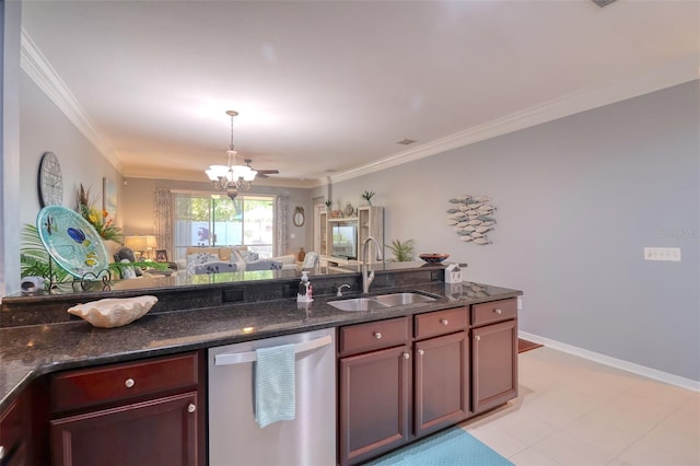 1023 Orca Ct, Holiday, FL 34691 - kitchen featuring dishwasher, a sink, decorative light fixtures, a chandelier, and open floor plan
