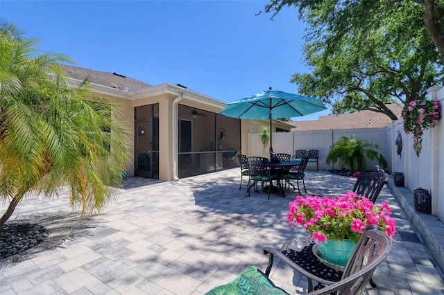 1023 Orca Ct, Holiday, FL 34691 - view of patio / terrace with outdoor dining area, fence, and ceiling fan