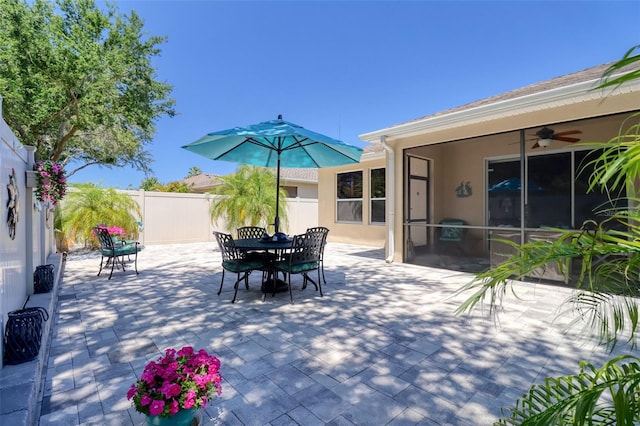 1023 Orca Ct, Holiday, FL 34691 - view of patio with a ceiling fan, outdoor dining space, and fence