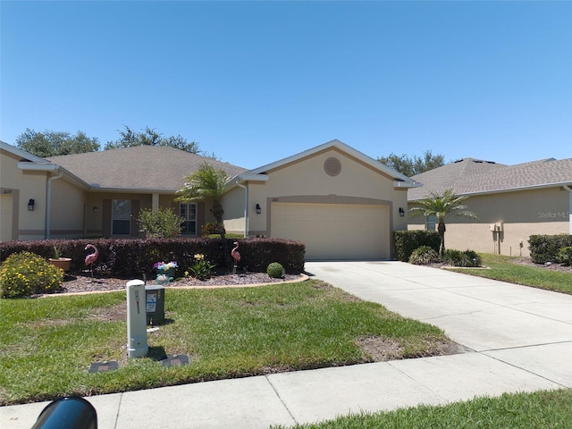 1023 Orca Ct, Holiday, FL 34691 - ranch-style home with a front yard, an attached garage, concrete driveway, and stucco siding