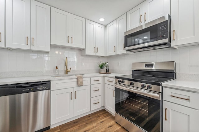 307 S Newport Ave, Tampa, FL 33606 - kitchen with stainless steel appliances, tasteful backsplash, white cabinets, and a sink