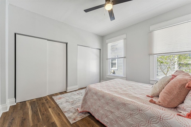 307 S Newport Ave, Tampa, FL 33606 - bedroom featuring wood finished floors, ceiling fan, and multiple closets