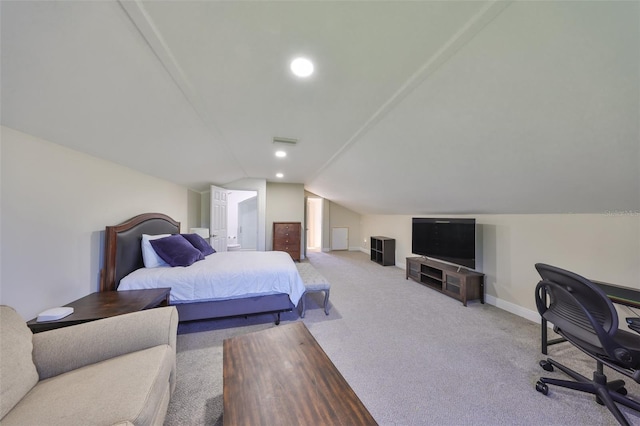 2802 Old Bayshore Way, Tampa, FL 33611 - carpeted bedroom with vaulted ceiling, baseboards, a desk, and recessed lighting