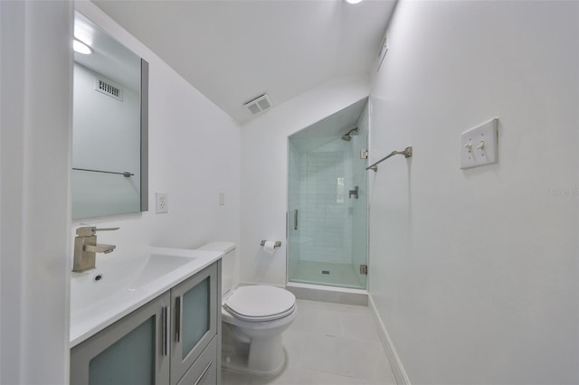 2802 Old Bayshore Way, Tampa, FL 33611 - bathroom featuring toilet, vanity, a stall shower, tile patterned floors, and baseboards