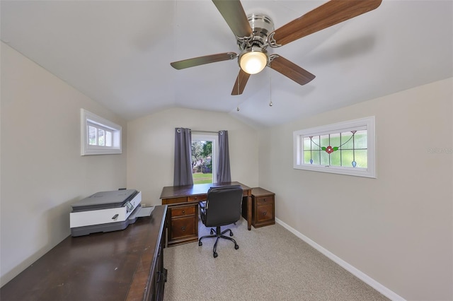 2802 Old Bayshore Way, Tampa, FL 33611 - office area featuring healthy amount of natural light, lofted ceiling, baseboards, and ceiling fan