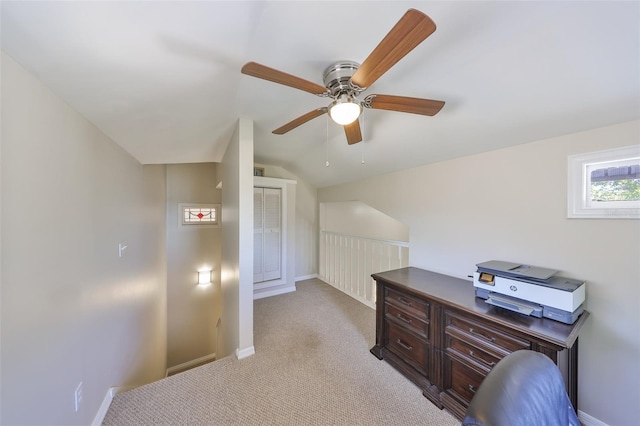 2802 Old Bayshore Way, Tampa, FL 33611 - office space with light colored carpet, ceiling fan, lofted ceiling, and baseboards