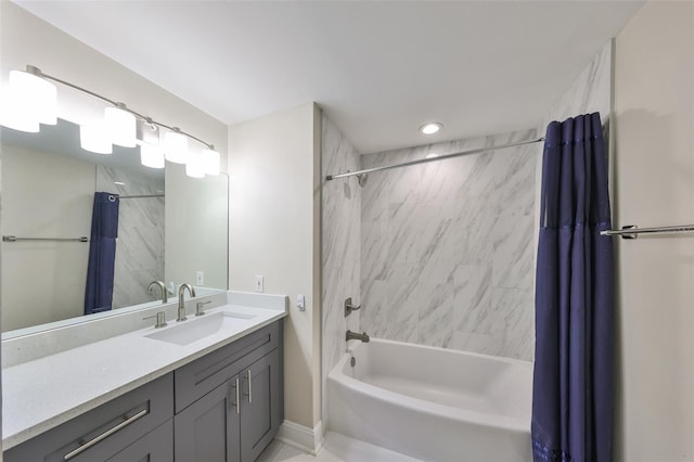 2802 Old Bayshore Way, Tampa, FL 33611 - full bathroom with shower / tub combo, vanity, recessed lighting, and baseboards